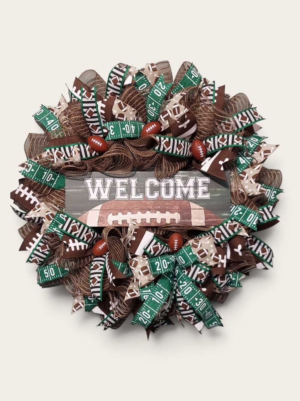 Hand Crafted Green & Brown Football Welcome Wreath